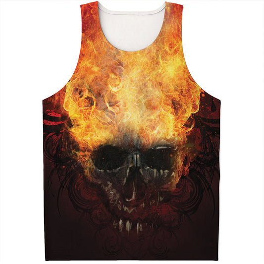 Flaming Demon Skull Print Men's Tank Top