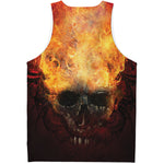 Flaming Demon Skull Print Men's Tank Top