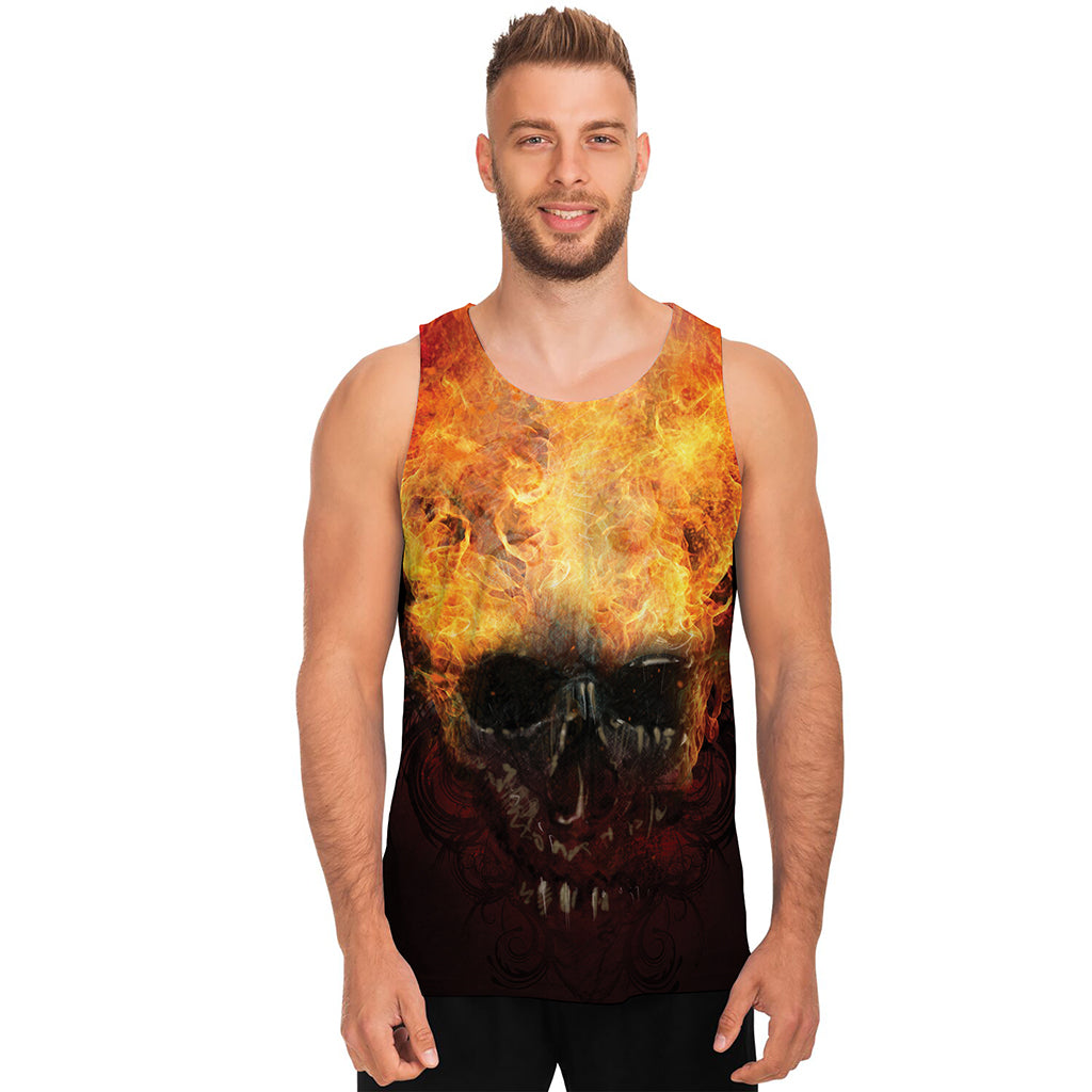 Flaming Demon Skull Print Men's Tank Top