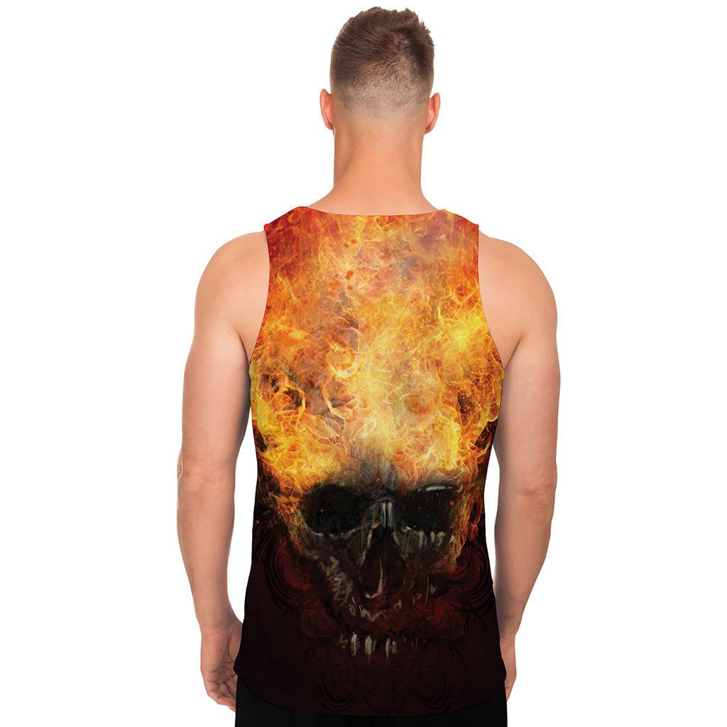 Flaming Demon Skull Print Men's Tank Top