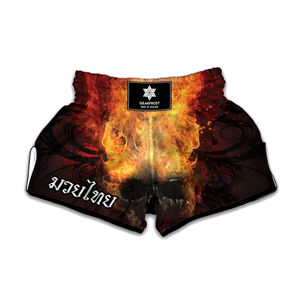 Flaming Demon Skull Print Muay Thai Boxing Shorts