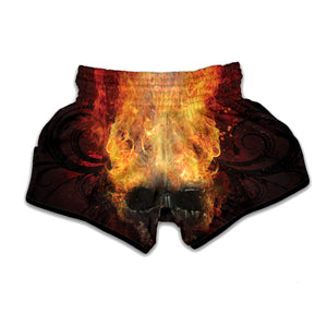 Flaming Demon Skull Print Muay Thai Boxing Shorts