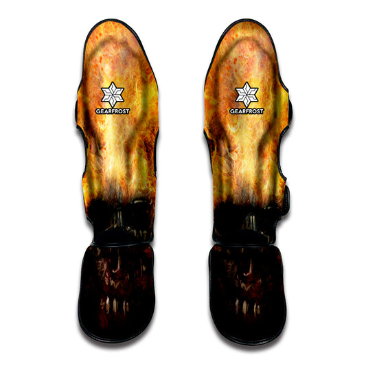 Flaming Demon Skull Print Muay Thai Shin Guard