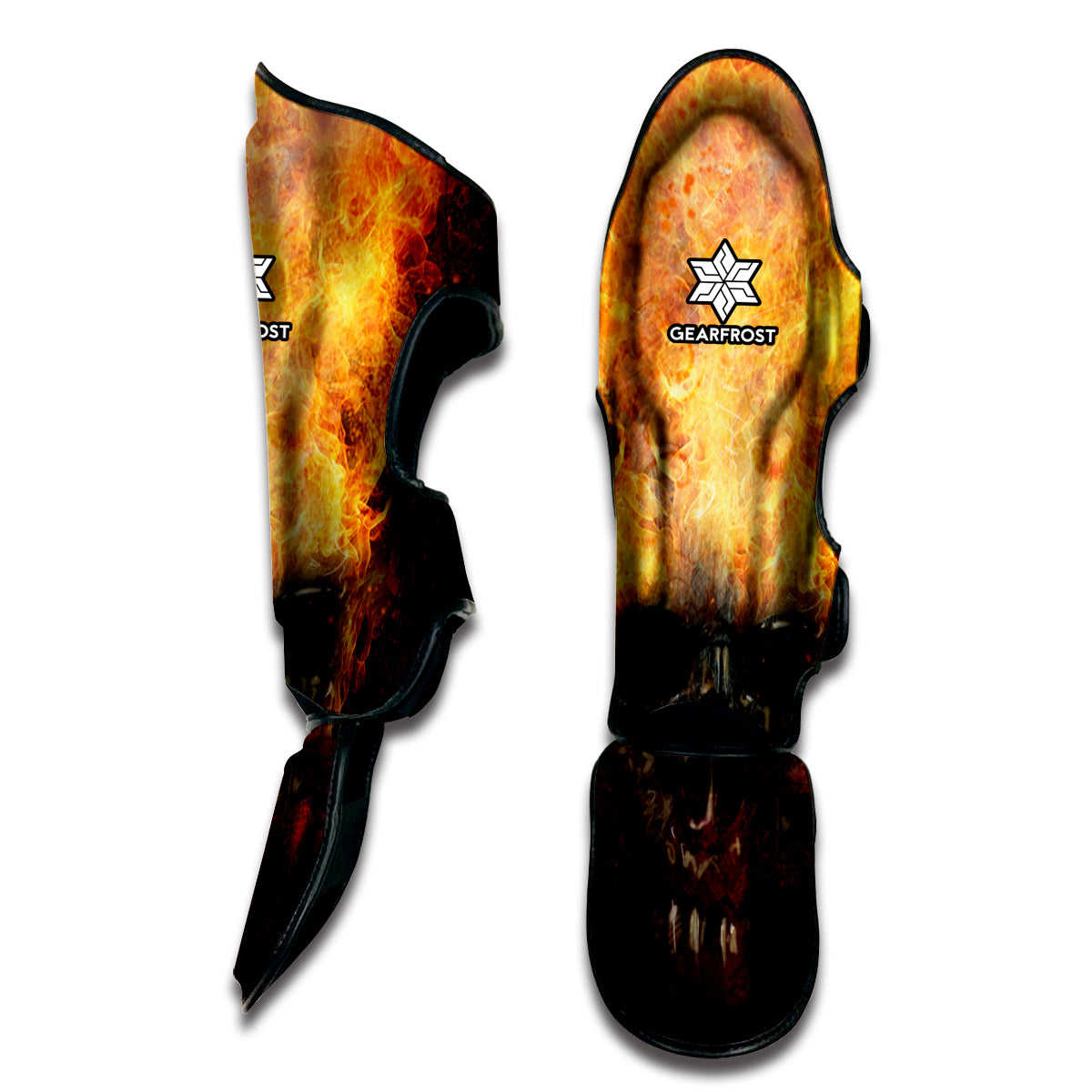 Flaming Demon Skull Print Muay Thai Shin Guard