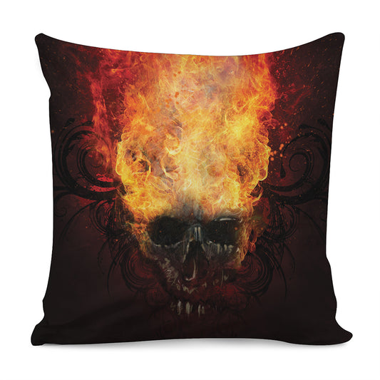 Flaming Demon Skull Print Pillow Cover