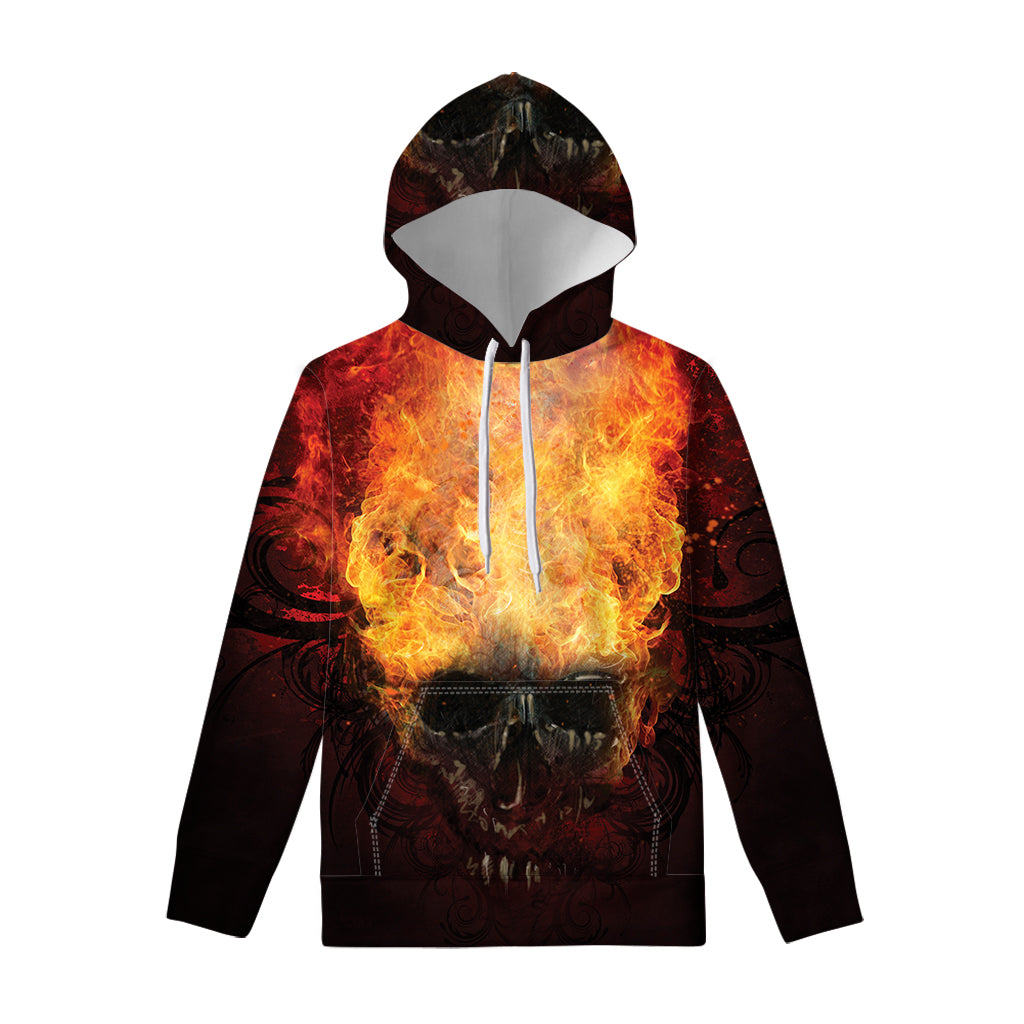 Flaming Demon Skull Print Pullover Hoodie
