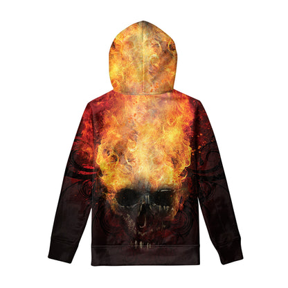 Flaming Demon Skull Print Pullover Hoodie