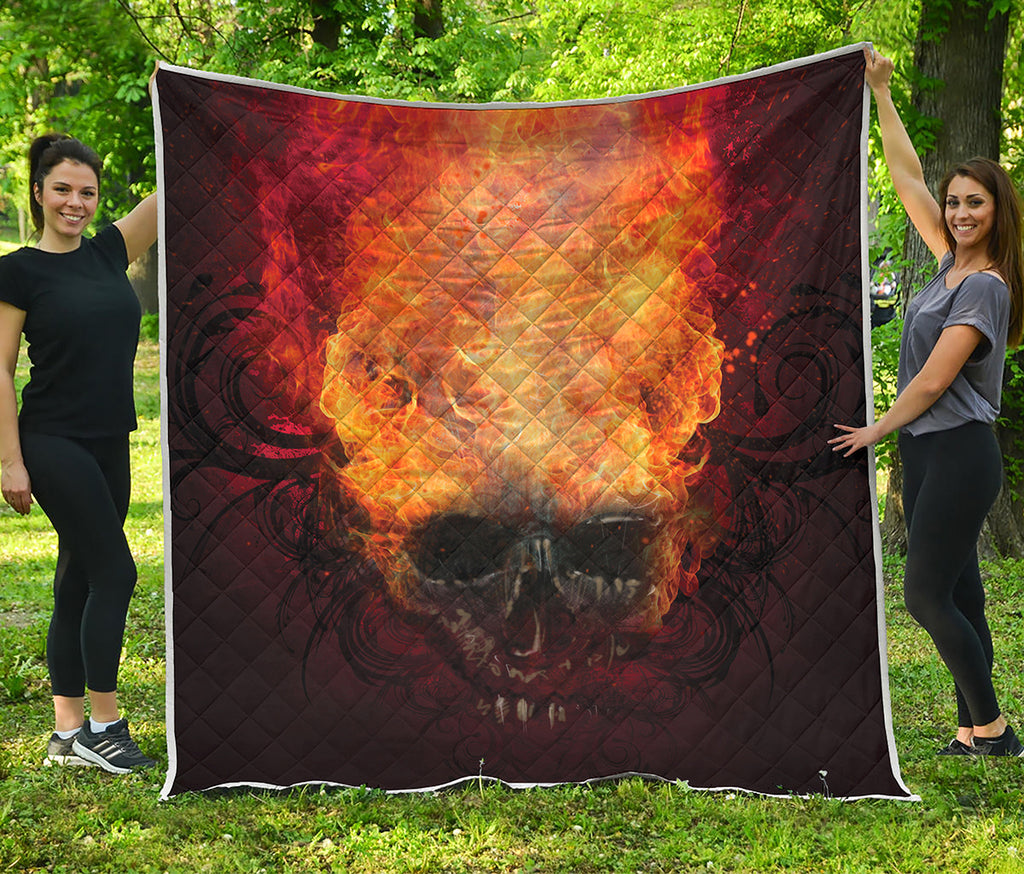 Flaming Demon Skull Print Quilt