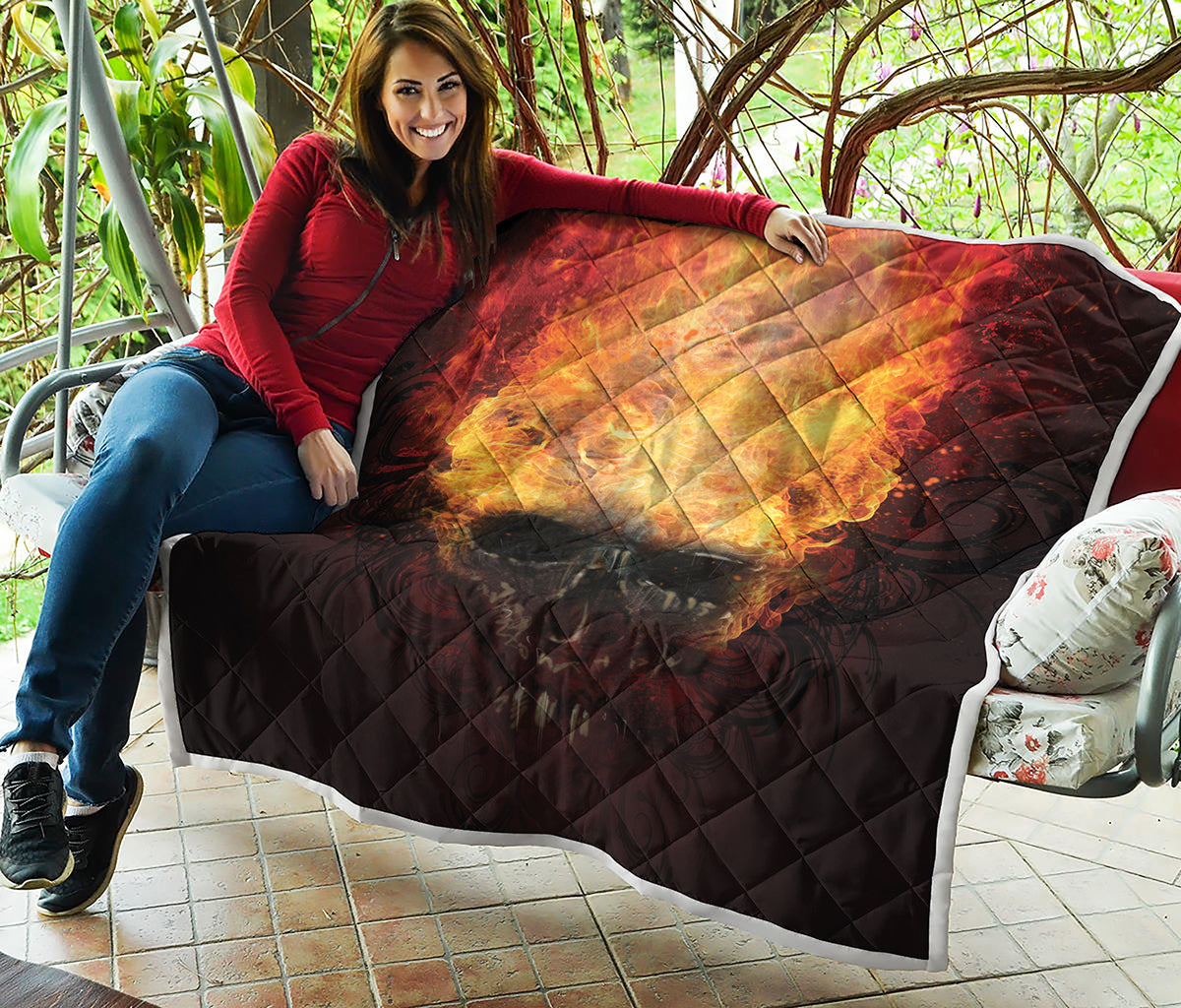 Flaming Demon Skull Print Quilt