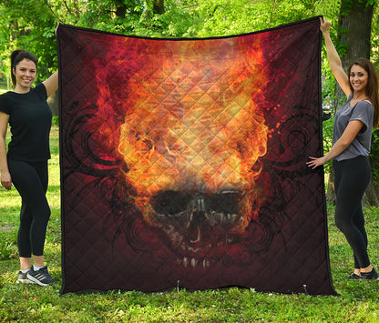 Flaming Demon Skull Print Quilt