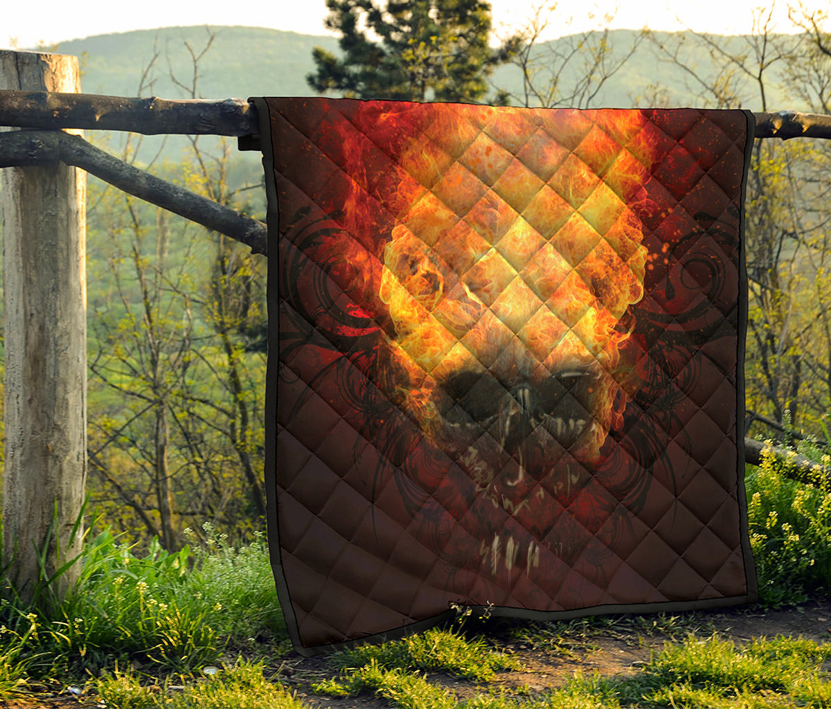 Flaming Demon Skull Print Quilt