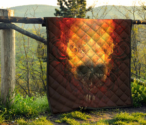 Flaming Demon Skull Print Quilt