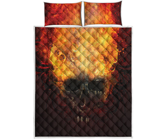 Flaming Demon Skull Print Quilt Bed Set