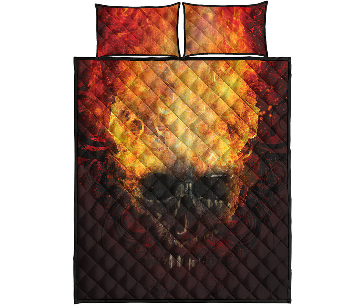 Flaming Demon Skull Print Quilt Bed Set