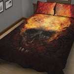 Flaming Demon Skull Print Quilt Bed Set