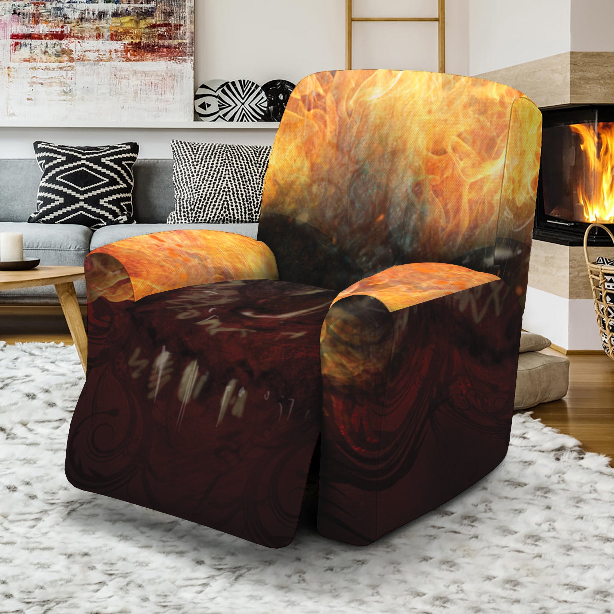 Flaming Demon Skull Print Recliner Slipcover