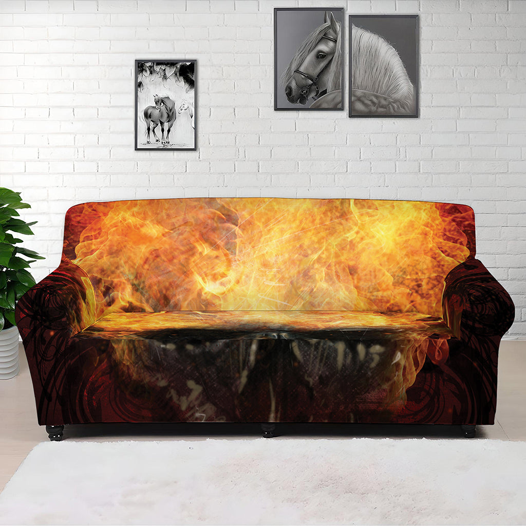 Flaming Demon Skull Print Sofa Cover