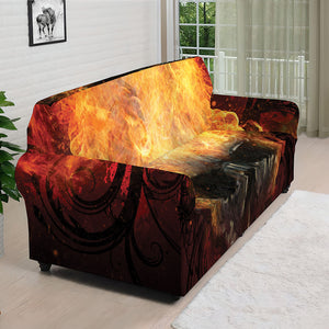 Flaming Demon Skull Print Sofa Cover