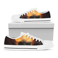 Flaming Demon Skull Print White Low Top Sneakers
