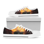 Flaming Demon Skull Print White Low Top Shoes