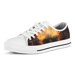 Flaming Demon Skull Print White Low Top Shoes