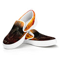 Flaming Demon Skull Print White Slip On Sneakers
