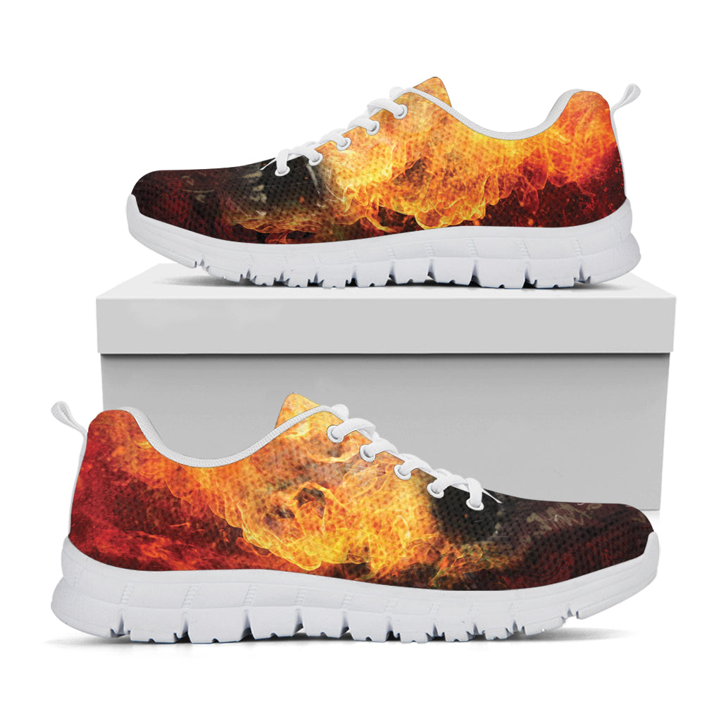 Flaming Demon Skull Print White Sneakers