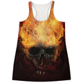 Flaming Demon Skull Print Women's Racerback Tank Top
