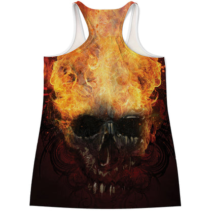 Flaming Demon Skull Print Women's Racerback Tank Top