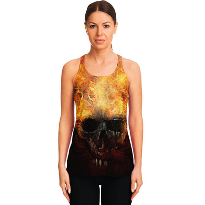 Flaming Demon Skull Print Women's Racerback Tank Top