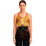 Flaming Demon Skull Print Women's Racerback Tank Top