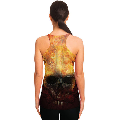 Flaming Demon Skull Print Women's Racerback Tank Top