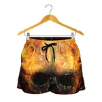 Flaming Demon Skull Print Women's Shorts