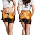Flaming Demon Skull Print Women's Shorts