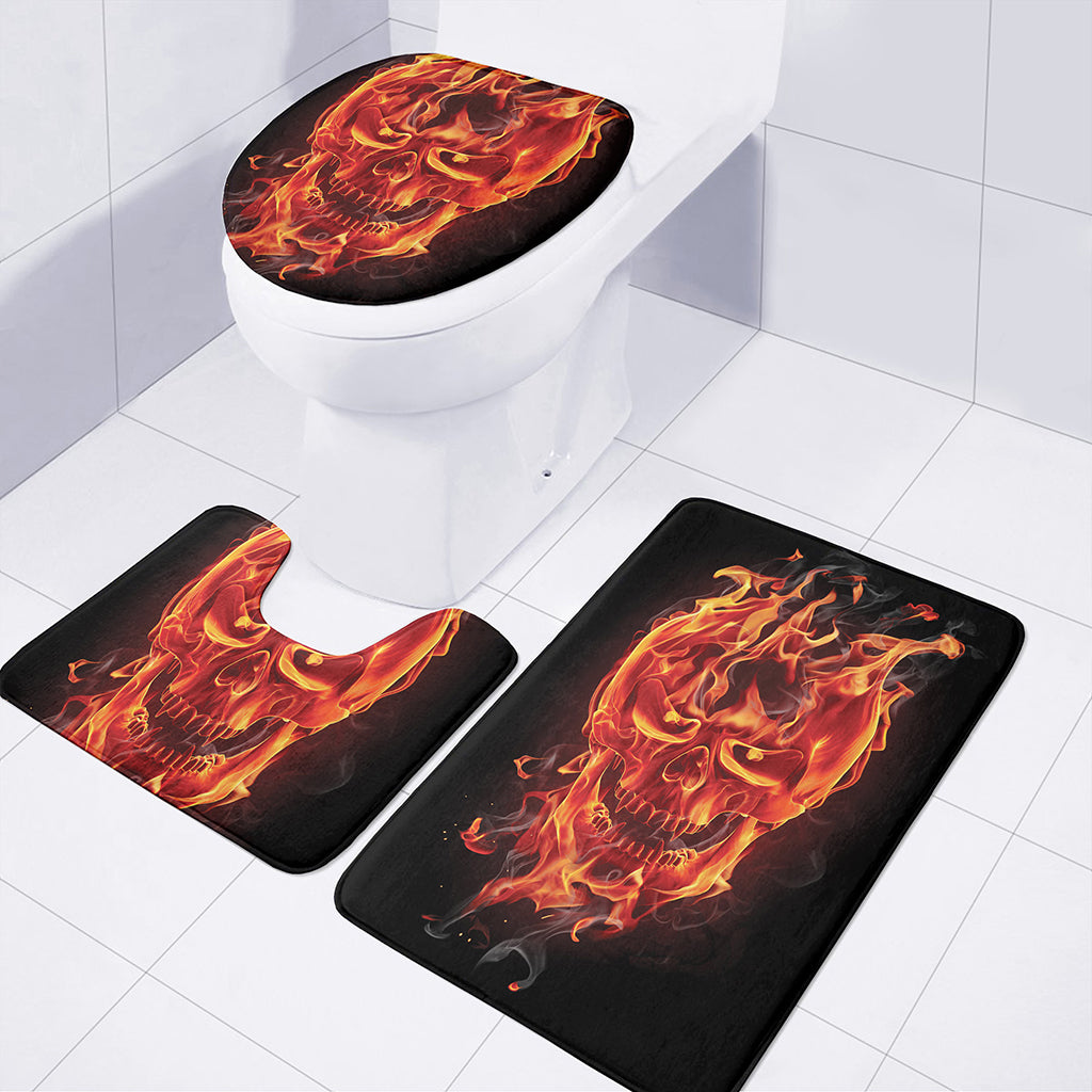 Flaming Evil Skull Print 3 Piece Bath Mat Set