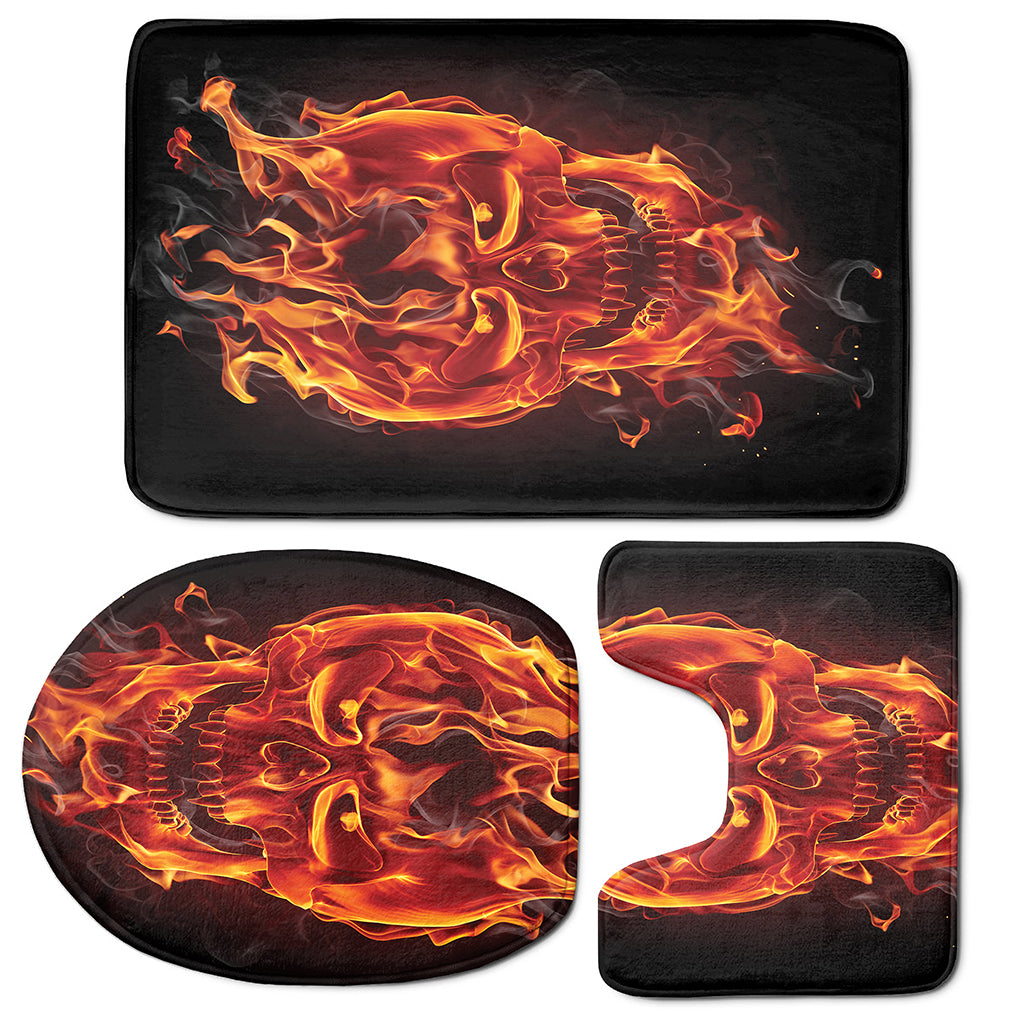 Flaming Evil Skull Print 3 Piece Bath Mat Set