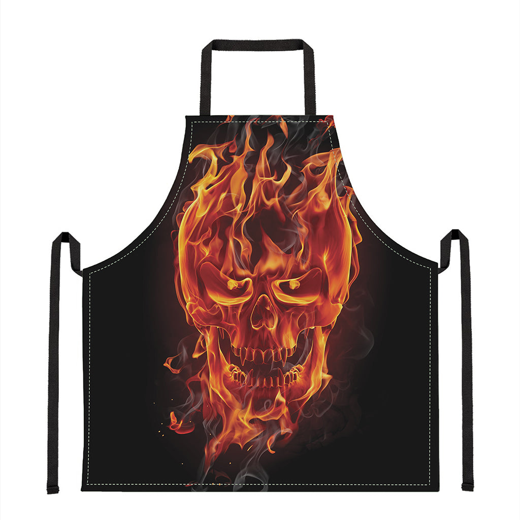 Flaming Evil Skull Print Apron
