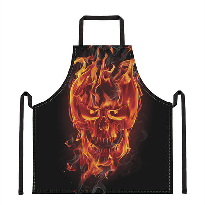 Flaming Evil Skull Print Apron