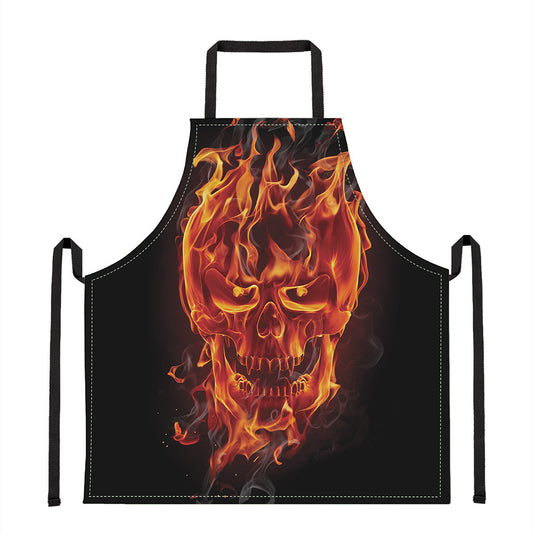 Flaming Evil Skull Print Apron