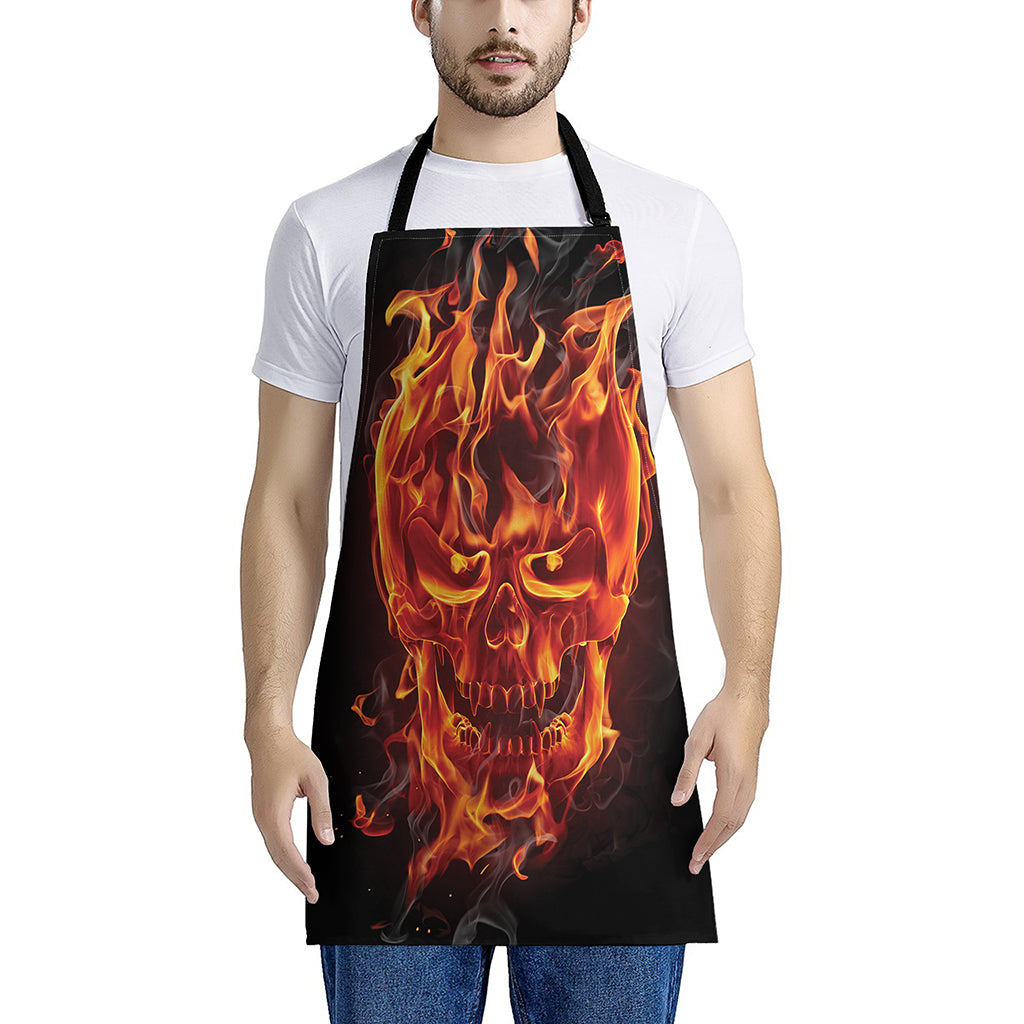 Flaming Evil Skull Print Apron