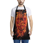 Flaming Evil Skull Print Apron