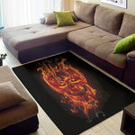 Flaming Evil Skull Print Area Rug