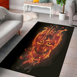 Flaming Evil Skull Print Area Rug
