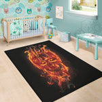 Flaming Evil Skull Print Area Rug
