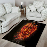 Flaming Evil Skull Print Area Rug