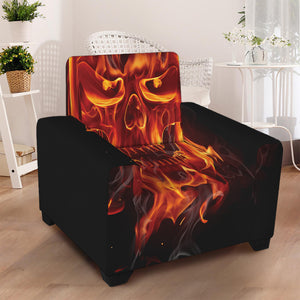 Flaming Evil Skull Print Armchair Slipcover