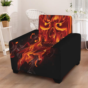 Flaming Evil Skull Print Armchair Slipcover