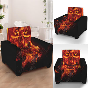 Flaming Evil Skull Print Armchair Slipcover