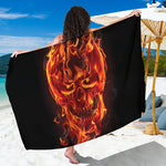 Flaming Evil Skull Print Beach Sarong Wrap