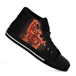 Flaming Evil Skull Print Black High Top Shoes